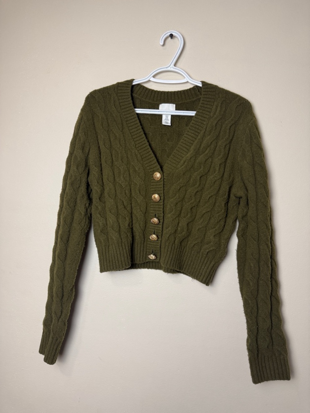 H&M Olive Green Cable Knit Cardigan & Skirt Set XS Matching Co-Ord Cozy Set - Picture 3 of 10